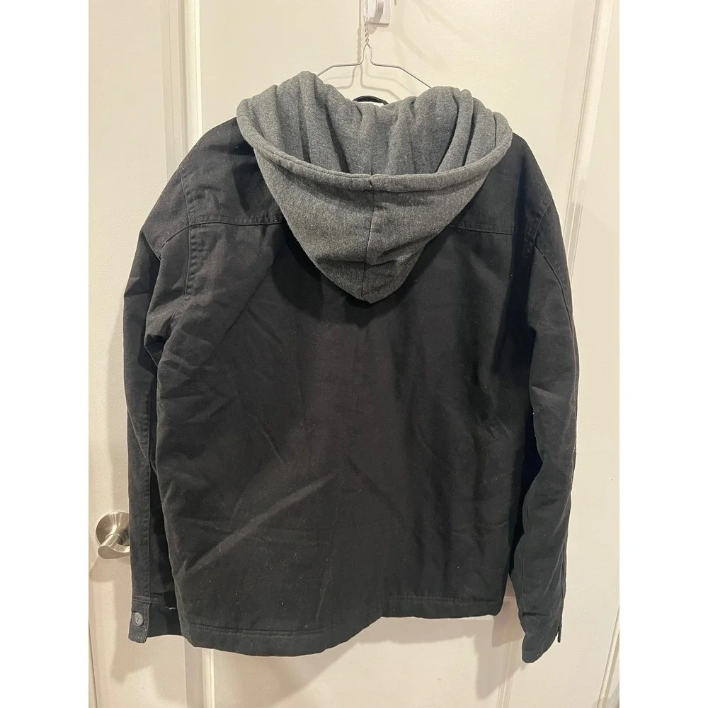 Billabong Mens Jacket Hooded Canvas Quilted Lining Black Medium